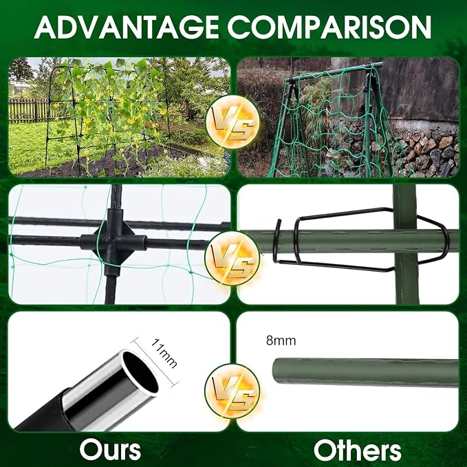 OTOSUNNY Cucumber Trellis, 50x48 inch Garden Arch Trellis for Climbing Plants Outdoor, Rustproof Metal Plant Support Vegetable Vine Tomato Cage Bean Pea Cucumber Trellis for Raised Garden Bed, Black