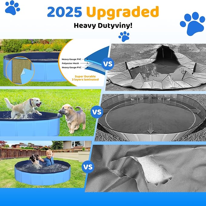 CACSPS 48" x 12" Foldable Dog Pool - Collapsible Hard Plastic Kiddie Pool for Dogs & Kids, Non-Slip Pet Bath Tub for Outdoor Backyard Use, Lightweight & Portable (Blue)
