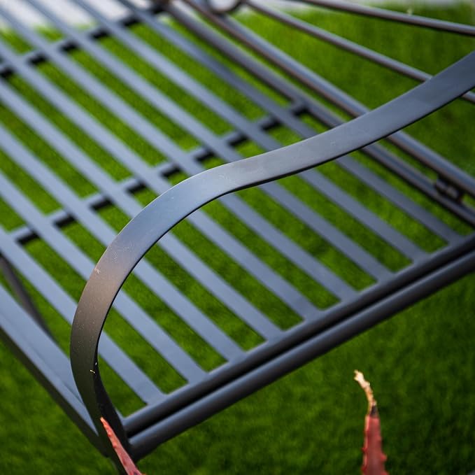 XBrand 44" L Iron Sun-Patterned Seat for Two, Patio & Porch Furniture for Park, Yard, Lawn, Balcony, Backyard – Black