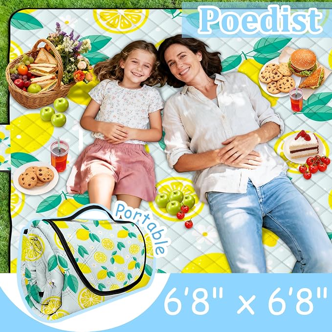 Extra Large Picnic Blanket Waterproof,80"x 80"Foldable Machine Washable Beach Blankets,Outdoor Blanket for 6-8 Adults,Picnic Mat Suitable for Indoor Crawling,Park Beach,Camping,Hiking,Travel(Lemon)