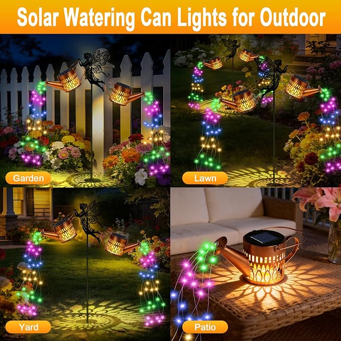 2 Pack Solar Watering Can Lights, Fairy Solar Garden Lights Outdoor Decoration, Waterproof Hanging Lantern Landscape Light for Yard Patio Lawn, Gardening Gifts for Mom Grandma (Multicolor)