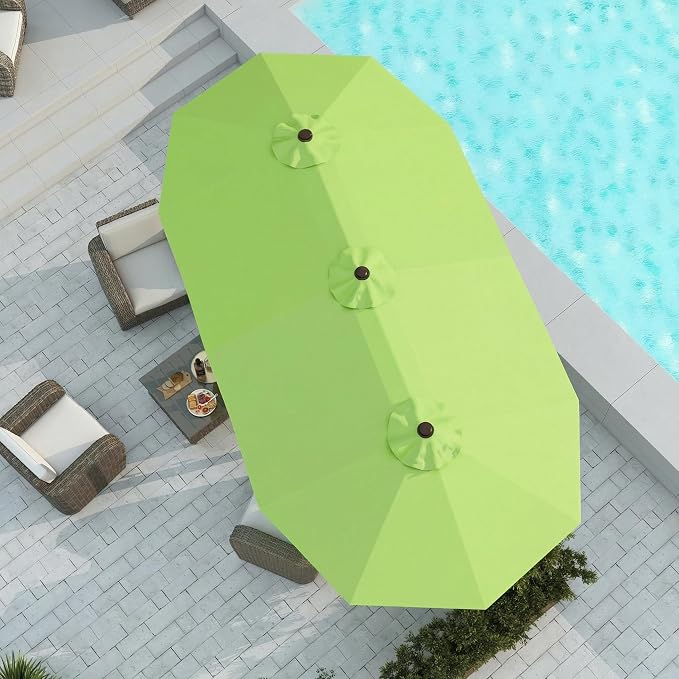 15FT Large Patio Umbrella with Base Included, Double Sided Outdoor Market Umbrella with Flexible Fiberglass Ribs, UV-Blocking Extra Large Umbrella for Garden, Pool, Deck, Apple Green