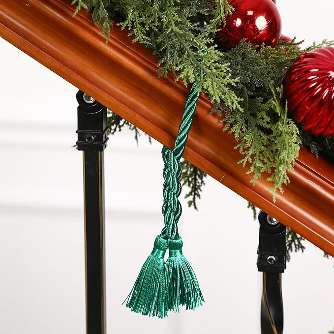 Dingion 20 Pcs Christmas Garland Decorative Banister Ties with Tassel 25.2 Inches Christmas Reusable Twist Ties for Garland Fireplace Staircase Banister Home Xmas Holiday Decorations(Green)