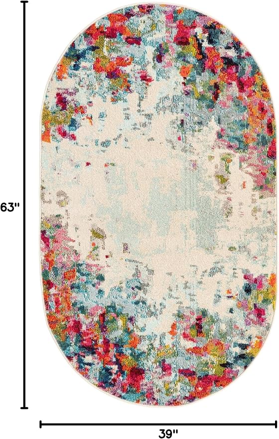 Unique Loom Chromatic Collection Modern Colorful & Vibrant Abstract Area Rug for Any Home Décor (3' 3 x 5' 3 Oval, Multi/Beige)