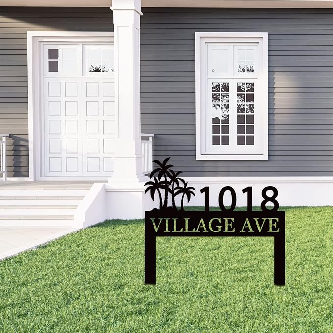 Personalized Palm Tree Address Sign, Personalized House Numbers with Stake, Address Yard Signs with Stakes, Personalized Yard Signs with Stakes, Address Signs for Yard, Address Numbers for House
