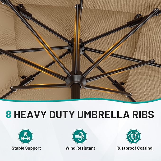 AreShark 8'x10' 2 Tiers Rectangular Patio Umbrella - Outdoor Umbrella Waterproof UV Protection, Market Table Umbrella w/Crank for Pool, Backyard, Deck(Beige)