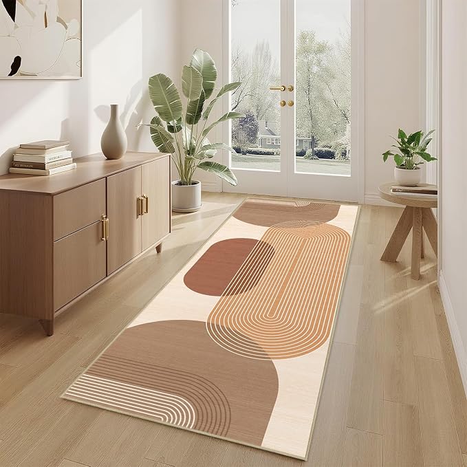 Boho Runner Rug 2x6 for Hallway Kitchen Bedroom,Bohemian Runner Rugs Washable Modern Geometric Rug Non-Slip Printed Low Pile Long Floor Carpet Mat for Bedroom Laundry,Orange