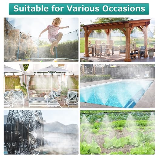 GOTGELIF Misting System for Patio, 50FT Misting Line 12 Brass Misting Nozzles + 3/4" Faucet Adapters+ 2 Shut-Off Valves, Leak-Proof DIY Water Mister Kit for Patio, Garden, Gazebo, Greenhouse