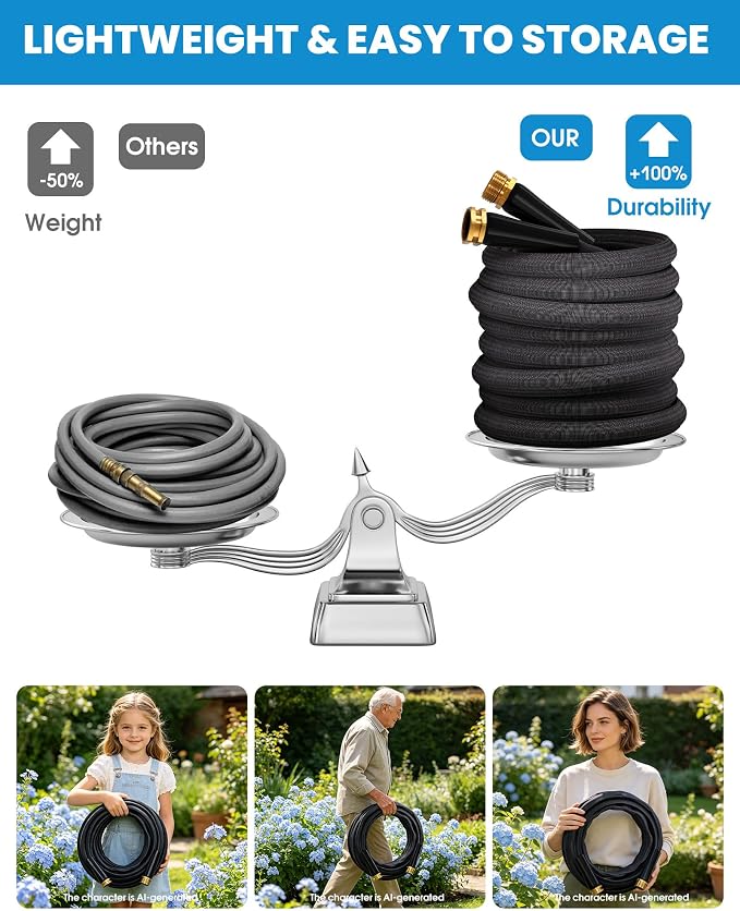 50 FT Garden Hose, Non-Expanding Water Hose, Ultra Flexible, Burst-Resistant, Kink-Free, High-Pressure Garden Hose for Easy All-Weather Use on Lawns, Gardens, and Outdoor Cleaning