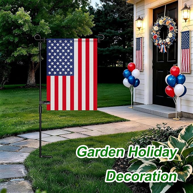 HOOSUN Garden Flag Stand, Premium Garden Flag Pole Holder Metal Wrought Iron Powder-Coated Weather-Proof Paint (2 Pack) with Tiger Clip and Spring Stoppers