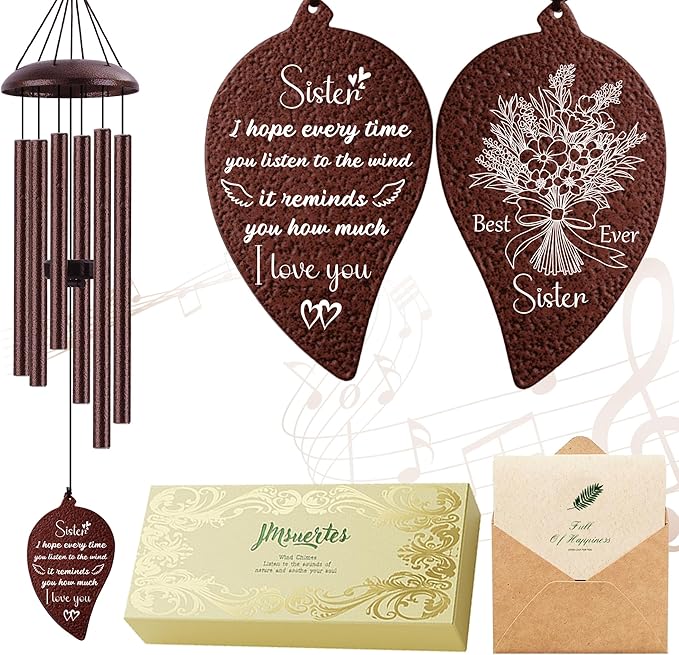 Sister Gifts, Sister Wind Chimes, Sister's Birthday Gifts from Sisters Brother, Sisters in Law Gift, Best Sister Ever Gift for Women Birthday Christmas Mother's Day, Home Decor, Bronze, 32"