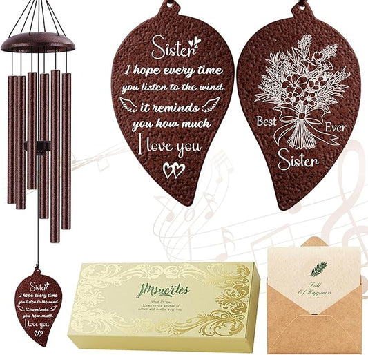 Sister Gifts, Sister Wind Chimes, Sister's Birthday Gifts from Sisters Brother, Sisters in Law Gift, Best Sister Ever Gift for Women Birthday Christmas Mother's Day, Home Decor, Bronze, 32"