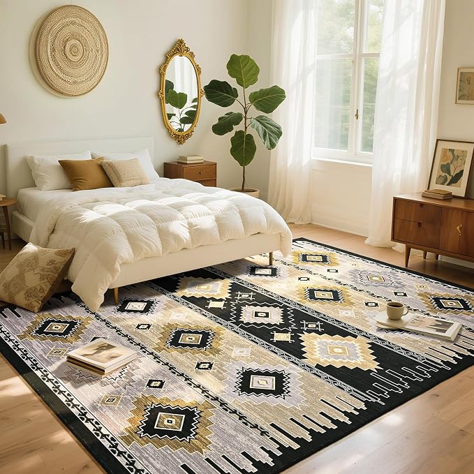 BENRON Western Rugs for Living Room Bedroom 5x7, Non Slip Washable, foxburg | Southwest aztec Area Rugs for Dining Table Kitchen Home Decor, Geometric