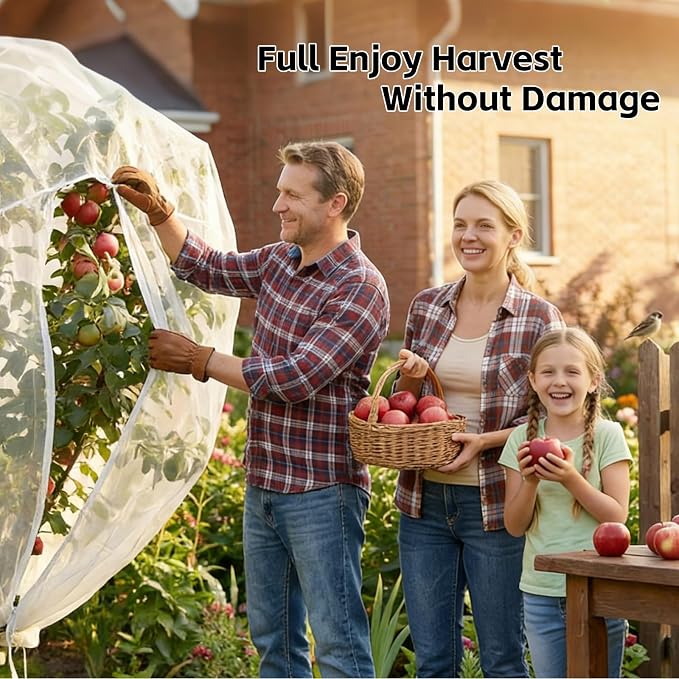 10ftx10ft Large Fruit Tree Netting Cover with Zipper & Drawstring, Garden Mesh Netting for Protecting Plants from Birds,Squirrels &Bug,Ultra Fine Weather Resistant Tree Netting