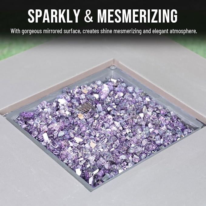 Skyflame 1/2 Inch Purple Reflective Fire Glass for Fire Pit Table Fireplace and Landscaping