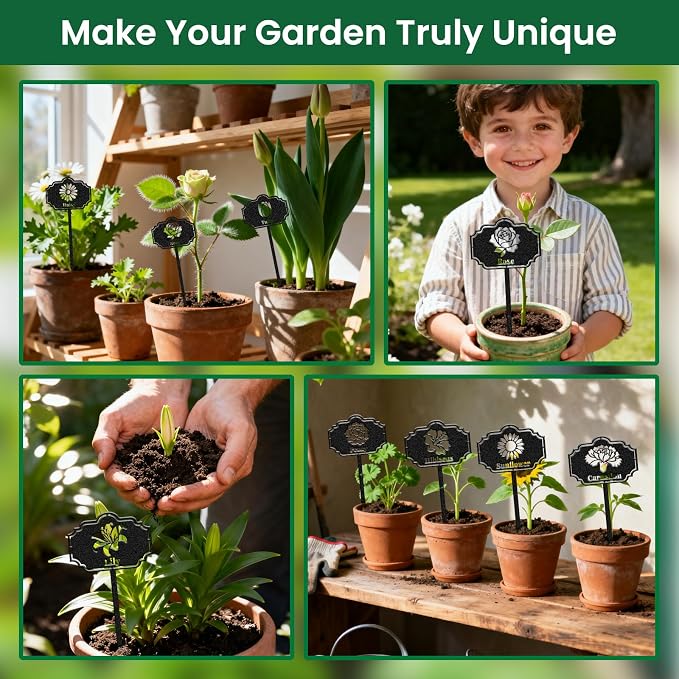 CUTHOLLOW 8PCS Metal Plant Markers Stakes Flowers for Outdoor Indoor, 3.5"x7" Waterproof Cute Garden Plant Labels Signs Tags for Farmhouse Greenhouse Decor - Funny Gardening Gifts