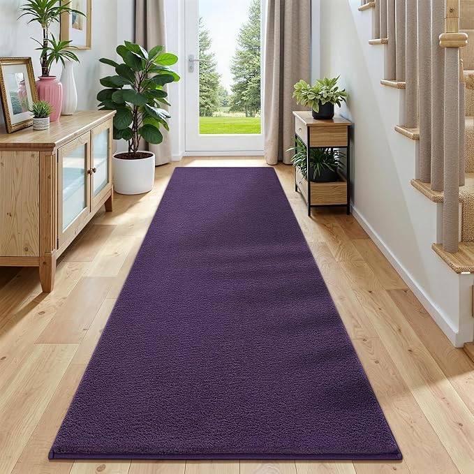 Vasofe Purple Runner Rug for Bedroom, 2x8 Non Slip Long Hallway Bedside Rug | Memory Foam Low-Pile Carpet Runner Rug for Entryway, Living Room, Kitchen, Laundry Room, Long Throw Carpet for Dorm Room