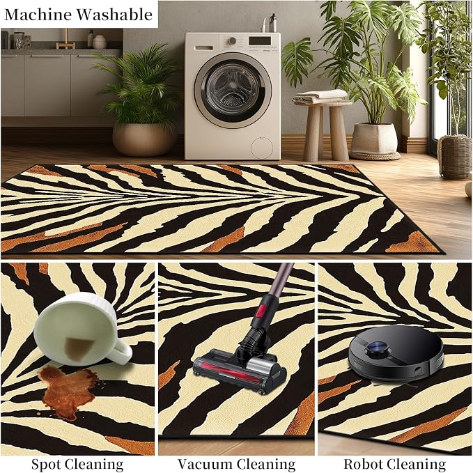 Brown Zebra Print Area Rug Modern Animal Stripes Rugs for Living Room 5×7