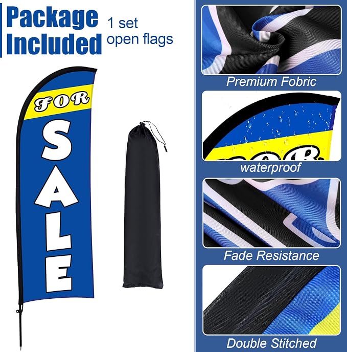 Buryeah 7 x 5.4ft Sale Feather Flag Large Sale Sign Flag with Pole Kit Huge Banner Sign with Rope for Retail Store Outside Garden Business Advertising (Blue)