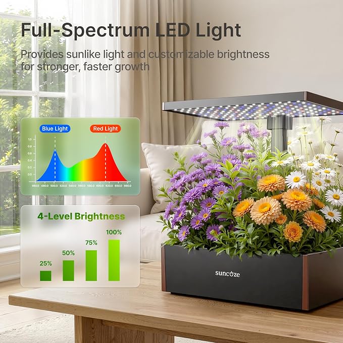 SUNCOZE Smart Hydroponics Growing System, 20 Pods, 25 in Adjustable Height | Indoor Herb Garden with 30W LED Grow Light, 10L Water Tank, Timer & Clock, Plants Germination Kit with Quiet Pump, Black