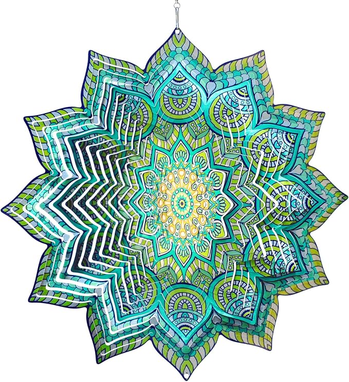 Wind Spinner Mandala Peacock Flower,12In Stainless Steel Wind Spinners Outdoor,3D Yard Art Decorations,Hanging Kinetic Sculptures,Garden Decor,Gifts for Women,Mother,Men,Father,Holidays