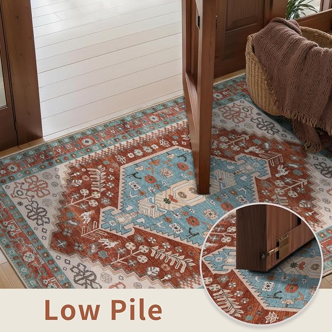 Ciicool Washable 3x5 Area Rug,Boho Non-Slip Indoor Mat for Entryway Kitchen | Oriental Low-Pile Soft Vintage Boho Indoor Entry Carpet for Bedroom Bedside Living Room Laundry Dining Room