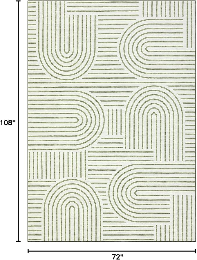 ROYHOME Modern Washable Rug 6x9 Area Rugs for Living Room Non Slip, Green | Abstract Rug for Bedroom, Rainbow Throw Rugs with Rubber Back, Low Pile Stain Resistant Boho Geometric Carpet for Dining Room