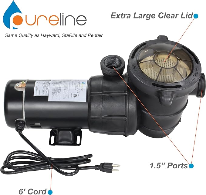 Pureline Pure Pro XL Above Ground Pool Pump, PL1502, 1.5 HP, Single Speed