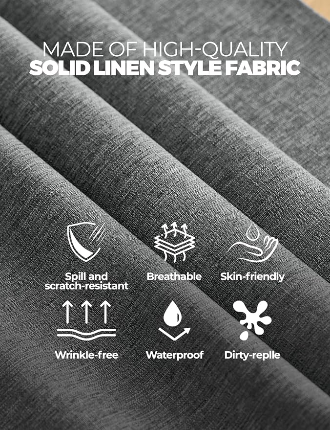 Decorelia Faux Linen Farmhouse Table Cloth 60"x84" for 4-6 ft Rectangle Table, Dark Grey Waterproof Outdoor Washable Cloth Tablecloth for Rectangular Dining Room Kitchen Outdoor Party Restaurant Decor
