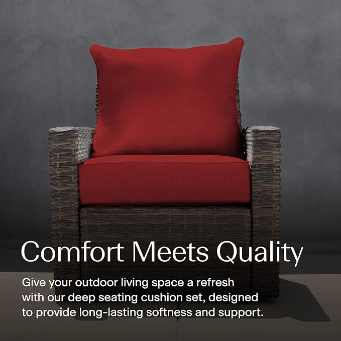 Honeycomb Outdoor Heritage Deep Seat, 25 x 26, Textured Solid Imperial Red Chair Cushion with Removable Cover, for Patio Furniture