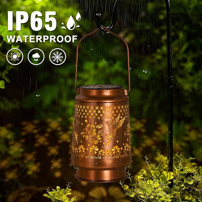 Solar Lanterns Outdoor Waterproof - 2Pack Solar Lights Hummingbird Garden Decor Birthday Gifts for Women Mom Grandma Hanging Decoration Outside for Yard, Patio, Backyard, Porch