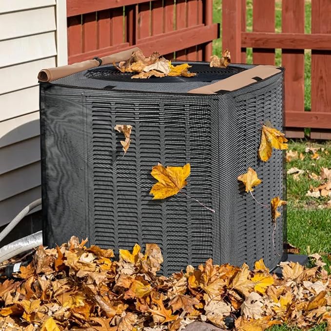 ULTCOVER 2 in 1 Full Mesh with Waterproof Fabric Top Air Conditioner Defender Cover 24W x 24D x 30H inch for Outside AC Units All Seasons Use