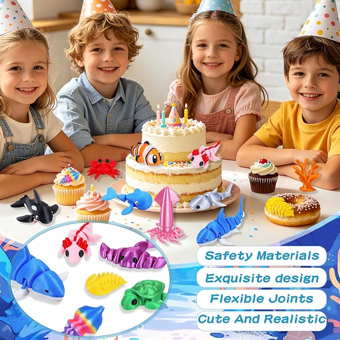 ywevyezc 25 Pcs 3D Printed Ocean Animals Set, Flexible Articulated Mini Sea Animal Figurines Fidget Toy Desk Pets, Ideal for Party Favors Birthday Gifts Office Desktop Home Decor