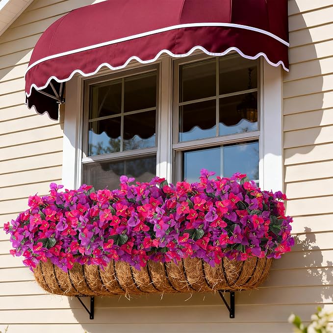 INXUGAO Artificial Flowers Faux Plants for Outdoors Spring Summer Decor, 6 Bundles Fake Bougainvillea Silk Flowers UV Resistant Realistic for Outside Planter Porch Patio Garden Home (Purple Fuchsia)
