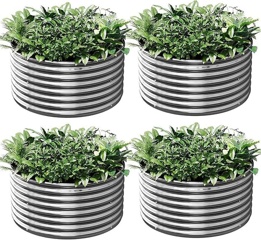 4 Pack Tall 2x2x2ft Round Galvanized Raised Garden Bed Outdoor, Metal Garden Bed for Vegetables, Above Ground Garden Box for Flower, Steel Raised Beds for Gardening