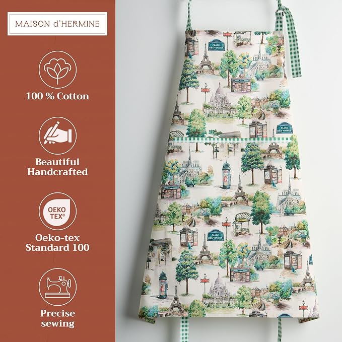 Maison d' Hermine Aprons for women with Pocket 100% Cotton (27.50"x31.50") | Adjustable Neck Strap & long ties Apron Men Chef Wedding Cooking Gardening Server Maid