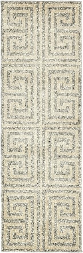 Unique Loom Athens Collection Classic Geometric Modern Border Design Area Rug (2' 0 x 6' 0 Runner, Gray/ Beige)
