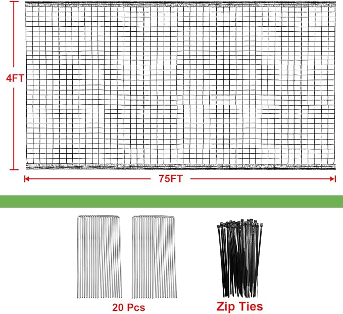 Deer Fence Netting, 4 x 75ft Heavy Duty Plastic Mesh Plastic Fence Deer Netting, 55GSM Deer Fence for Garden, Reinforced Edges Anti Bird Netting Mesh for Trees Vegetable Raised Bed(55GSM, 4 x 75ft)