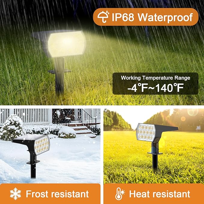 WELALO Solar Spot Lights Outdoor, [6 Pack/65 LED/3 Modes] Solar Landscape Spotlights, Solar Powered Security Lights, IP68 Waterproof Wall Lights for Outsides Walkway Yard Garden Driveway(Warm White)
