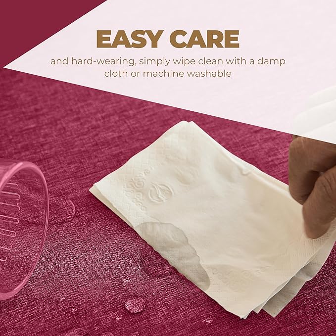 Decorelia Christmas RedWaterproof Wipe Clean Table Cloth for 10ft Banquet Rectangle Table,Outdoor Spillproof Tablecloth for Thanksgiving,Easter (Oblong, 60 x 144 Inch (12-14 Seats), Burgundy)