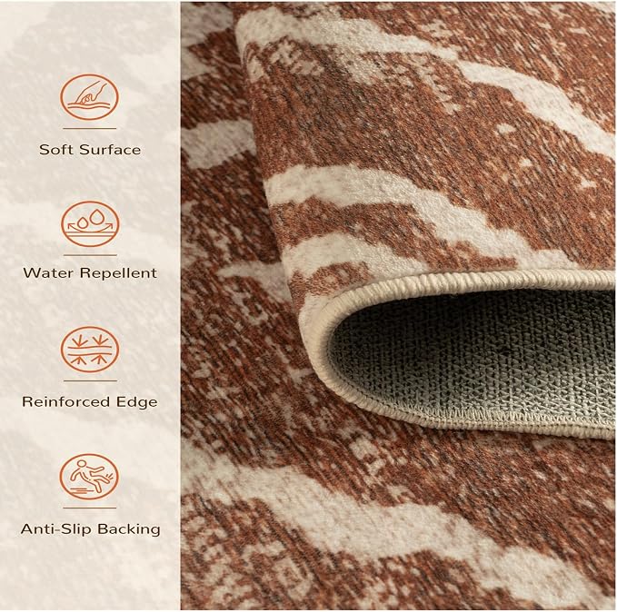 Area Rug 3x5 Rug Low Pile Print Pattern Machine Washable Non-Slip Western Rug for Living Room Bedroom Entryway Tribal Series -Yellowbrown/Cream | Soft Western No Slip Low Pile Print Foldable Indoor for Kitchen Dining Room