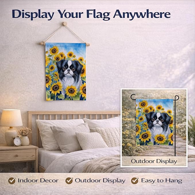 Caroline's Treasures DAC6103GF Japanese Chin in Sunflowers Garden Flag Mailbox Flag Decorative Yard Flag Banner Outside Patio Artwork Yard Flower Beds, Garden Size, Multicolor