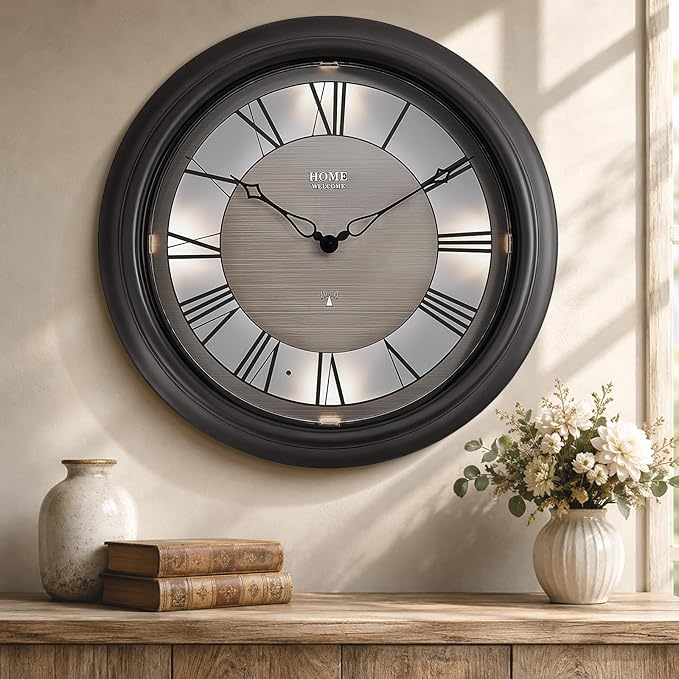 Pytha Sight 18 Inch Outdoor Clocks Waterproof, Atomic Analog Large Roman Numerals Outdoor Wall Clock with Light Sensor, Silent Non-Ticking Outdoor Clock for Patio Garden Porch Pool