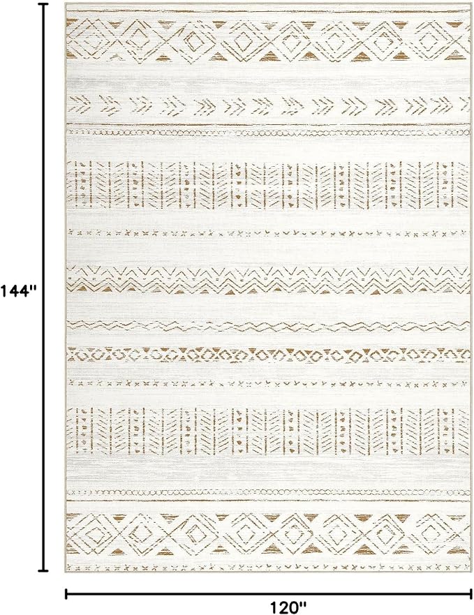 cotiled Boho 10x12 Area Rug for Living Room: Large Moroccan Washable Rug | Stain Resistan Carpet for Bedroom Farmhouse Brown Cream