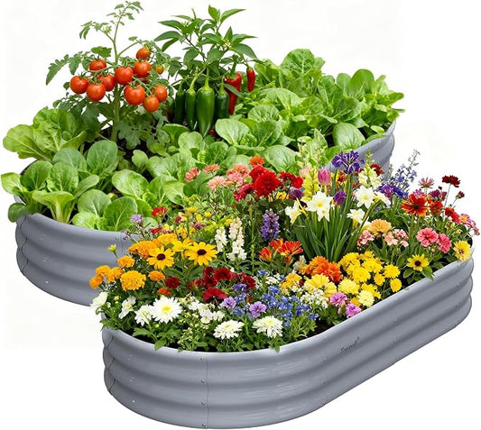 2 Pack 6x3x1ft Raised Garden Bed, 12" Tall Galvanized Metal Raised Beds for Gardening, Rust Resistant Elevated Garden Bed, Planters Box Kit for Outdoor Plants Vegetables Flowers Herbs Tomatoes, Grey