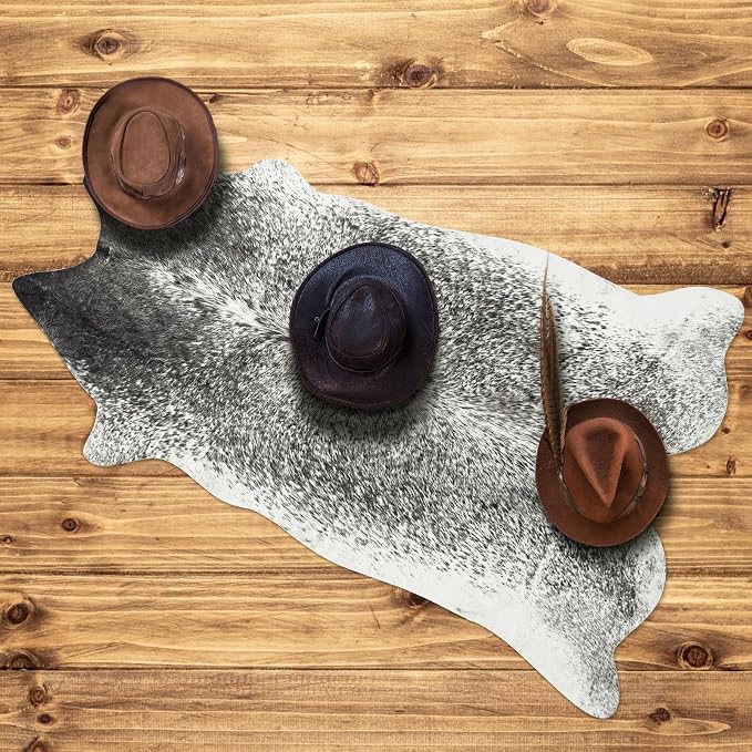 Washable Faux Cowhide Rug 2x3 Grey, Small Modern Farmhouse Animal Skin Area Rug, Non Slip Cow Print Carpet for Bedroom Entryway Bedside, Cute Cottagecore Apartment Room Decor