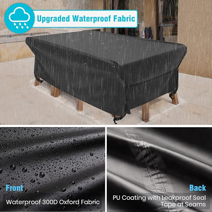 Velway Patio Table Chairs Set - Waterproof 88"L x 62"W x 28"H Outdoor Bistro Dining Set - Fire Pit Table Cover - Furniture Cover - Small Rectangle - Ultra Windproof - UV-Resistant