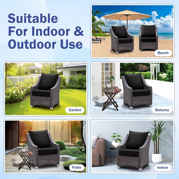 Outdoor Chair Cushions, 24 x 24 Inch Outdoor Cushion for Patio Furniture, Patio Chair Cushion, Waterproof & Fade Resistant Deep Patio Furniture Cushions Set with Handle and Ties, Black (Set of 6)