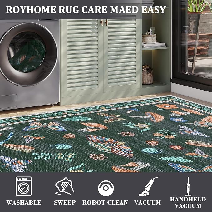 4 x 6 Rug Non-Slip Washable Carpet - Mushroom Soft Low-Pile Stain Resistant Foldable Rugs for Nursery Kitchen Bedroom Living Room Entryway Indoor Mat with Rubber Back Black