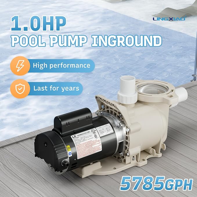 1HP Pool Pump, 115/208-230V Pool Pump Inground, 5785GPH, In/Above Ground Pool Pumps, Low Nosie, Powerful Self Primming Swimming Pool Pump with 2"/1.5" Fittings - 2 Year Warranty